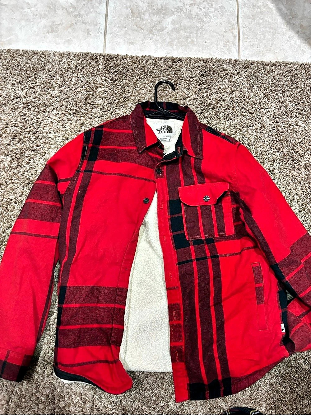 The North Face Campshire Sherpa Lined Flannel Shirt Jacket Red & Black Medium